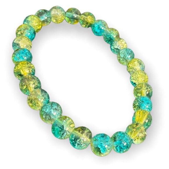 Handmade Unisex Blue Green Round Beads Stretch Bracelet One Size Chakra Reiki - Picture 3 of 7